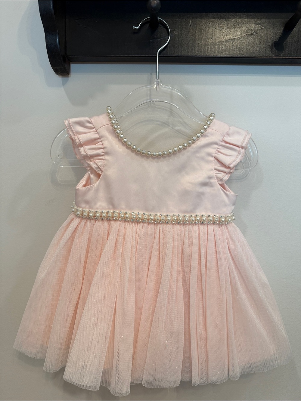 Girls' Pearl-Trim Pink Tulle Party Dress